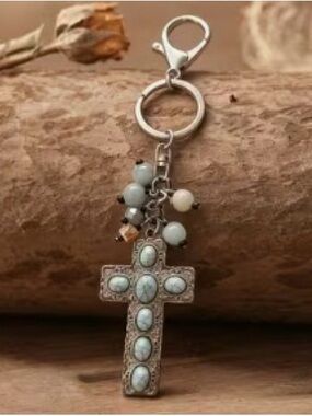 Turquoise Cross Charm Keychain - Women Jewelry